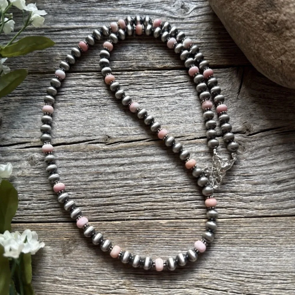 Southwestern Sterling Silver Pink Conch 6mm Pearls Bead Necklace 22 Inch - Picture 2 of 12